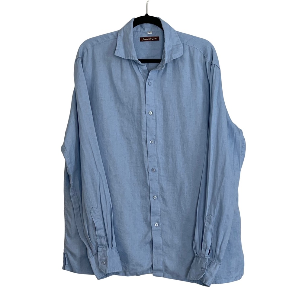 Island Importer Mens Light Blue 100% Linen‎ Long Sleeve Button Down Shirt Large